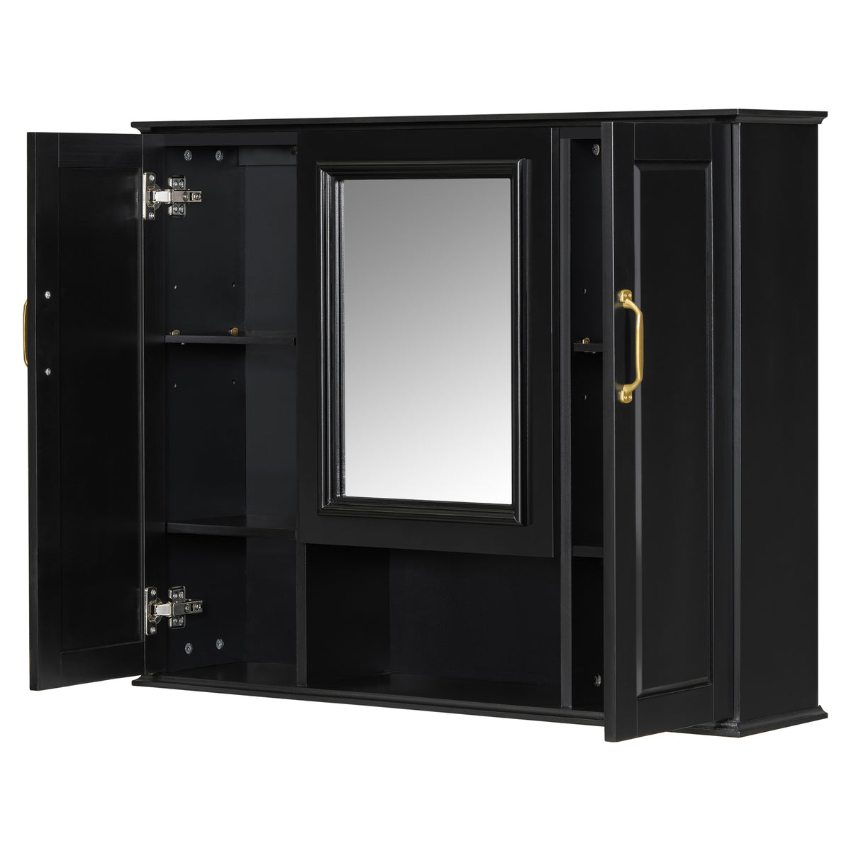 36" Black Wall-Mounted Medicine Cabinet with Mirror and 3 Doors