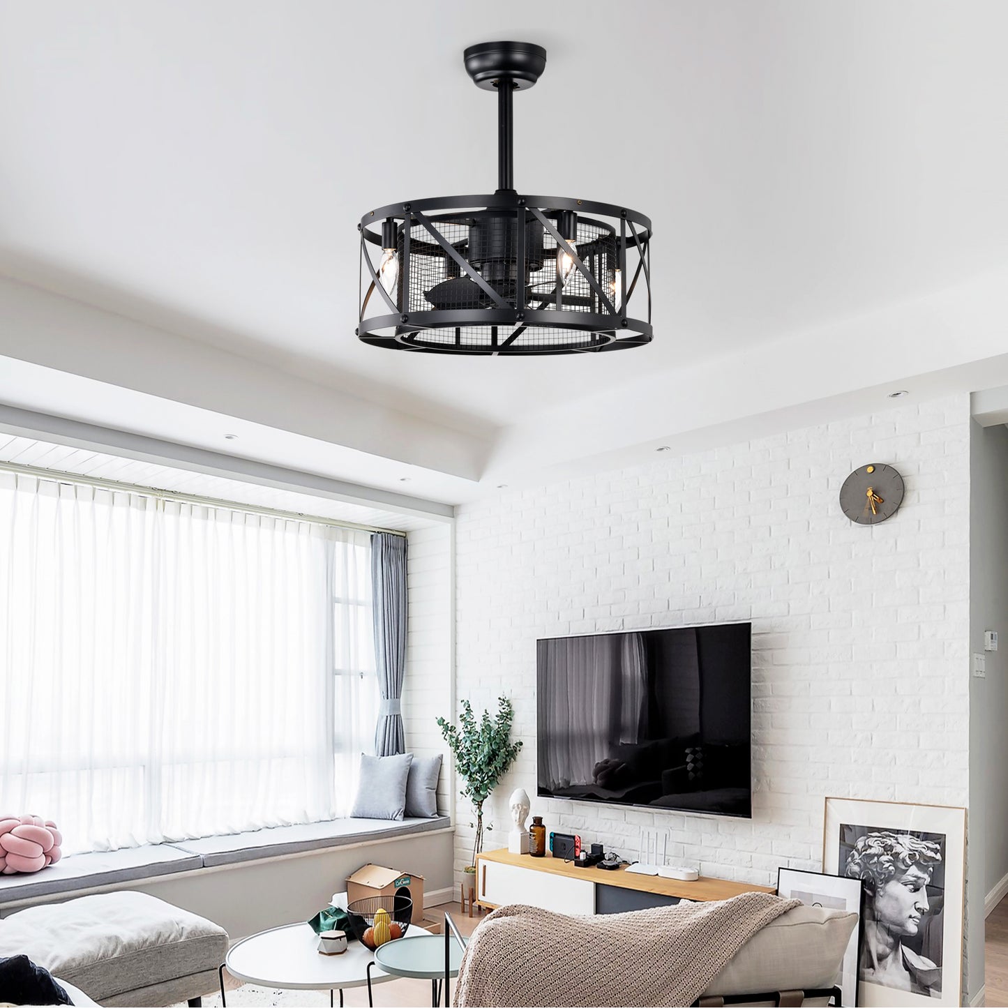 20" Matte Black Industrial Ceiling Fan with Remote - view 6