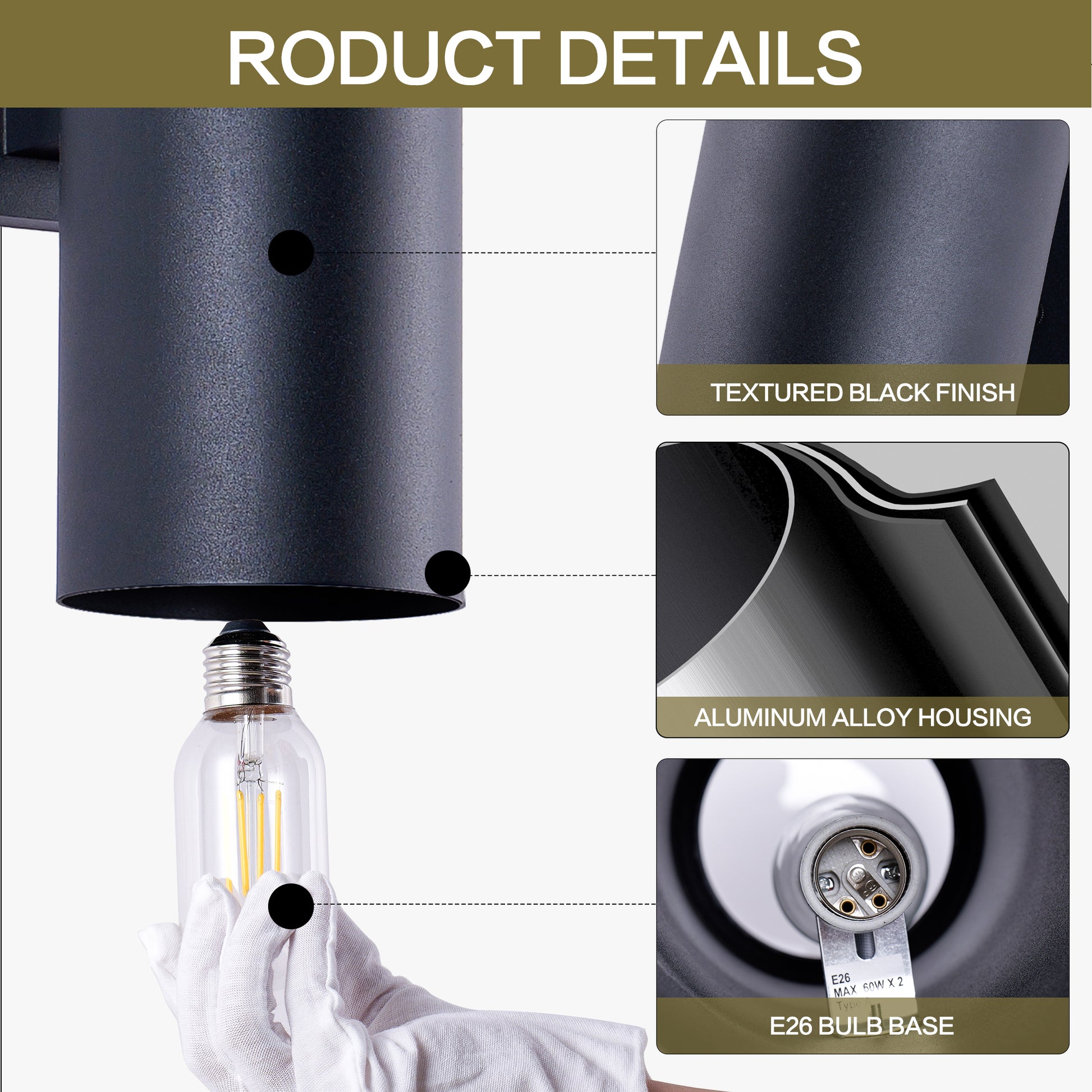 18" Matte Black Cylinder Outdoor Wall Light, Set of 2 - view 6