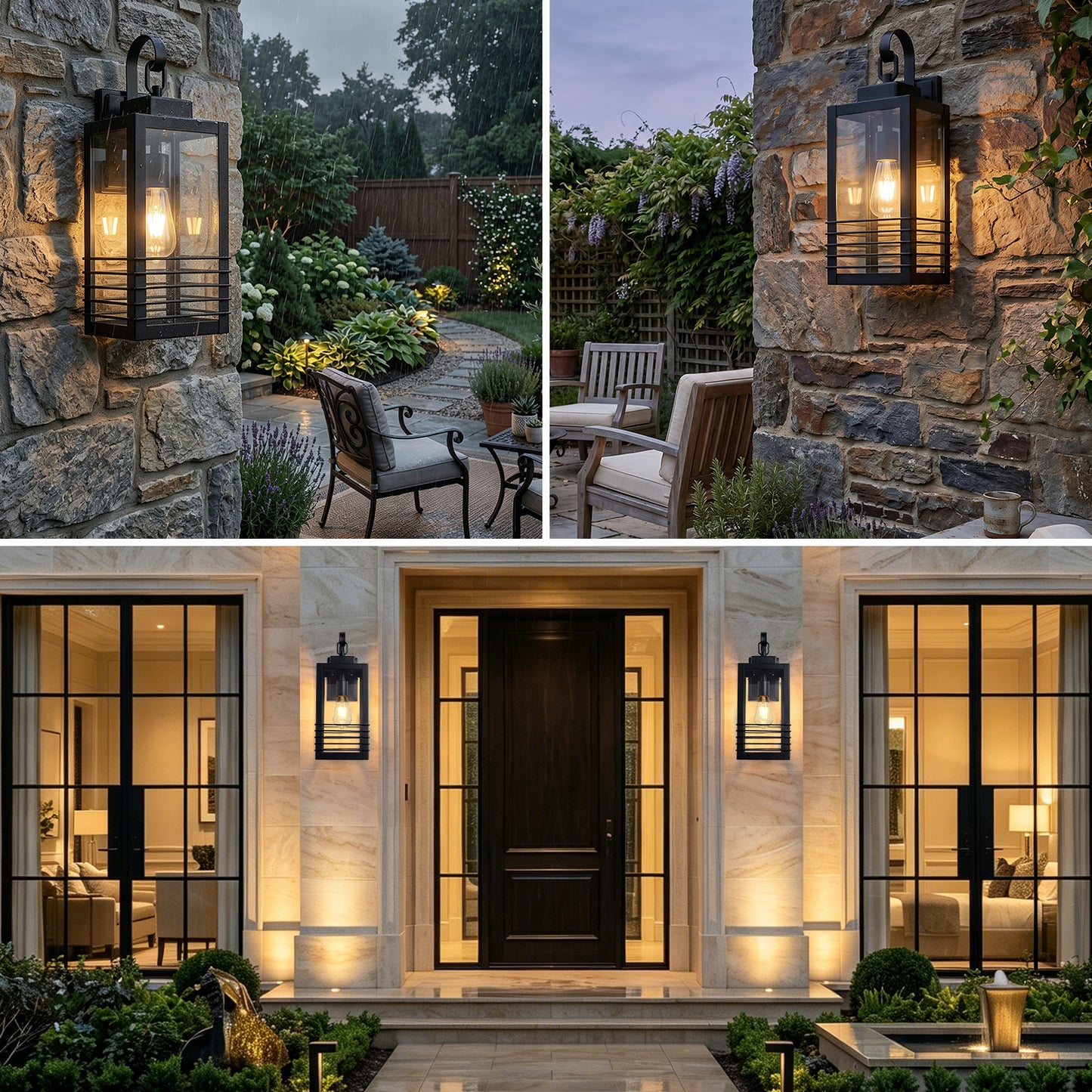 18" Matte Black Outdoor Wall Lantern with Glass Shade - view 3