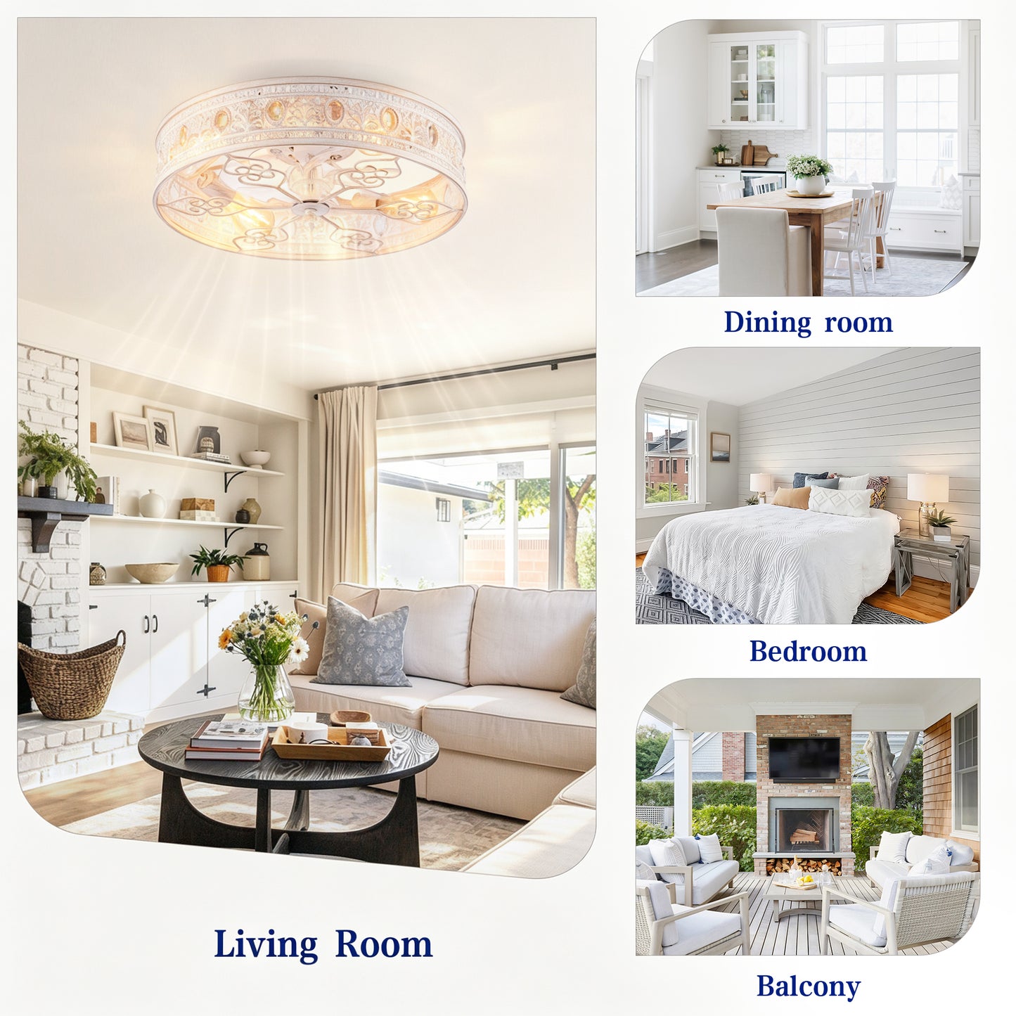 20" White & Gold Crystal Caged Ceiling Fan with Remote - view 10