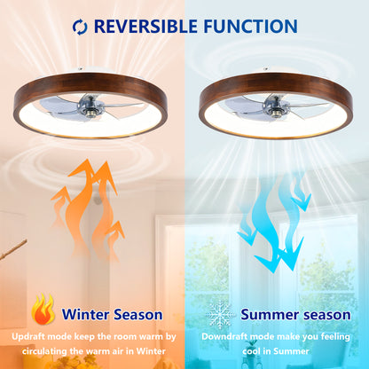20" White & Wood Flush Mount Ceiling Fan with Dimmable LED - view 10
