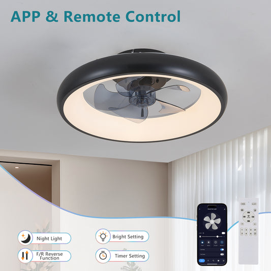 20" Black Ceiling Fan with Dimmable LED & Remote - view 2