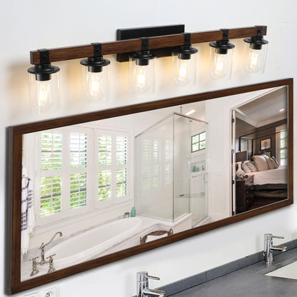 42" 6-Light Farmhouse Vanity Wall Light with Wood Accent - view 4