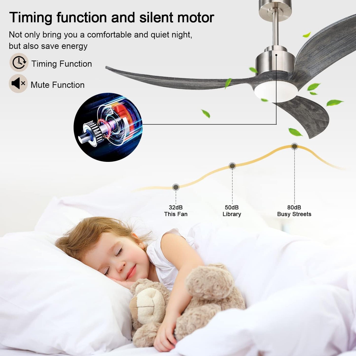 52" Nickel & Wood Ceiling Fan with Remote - view 15