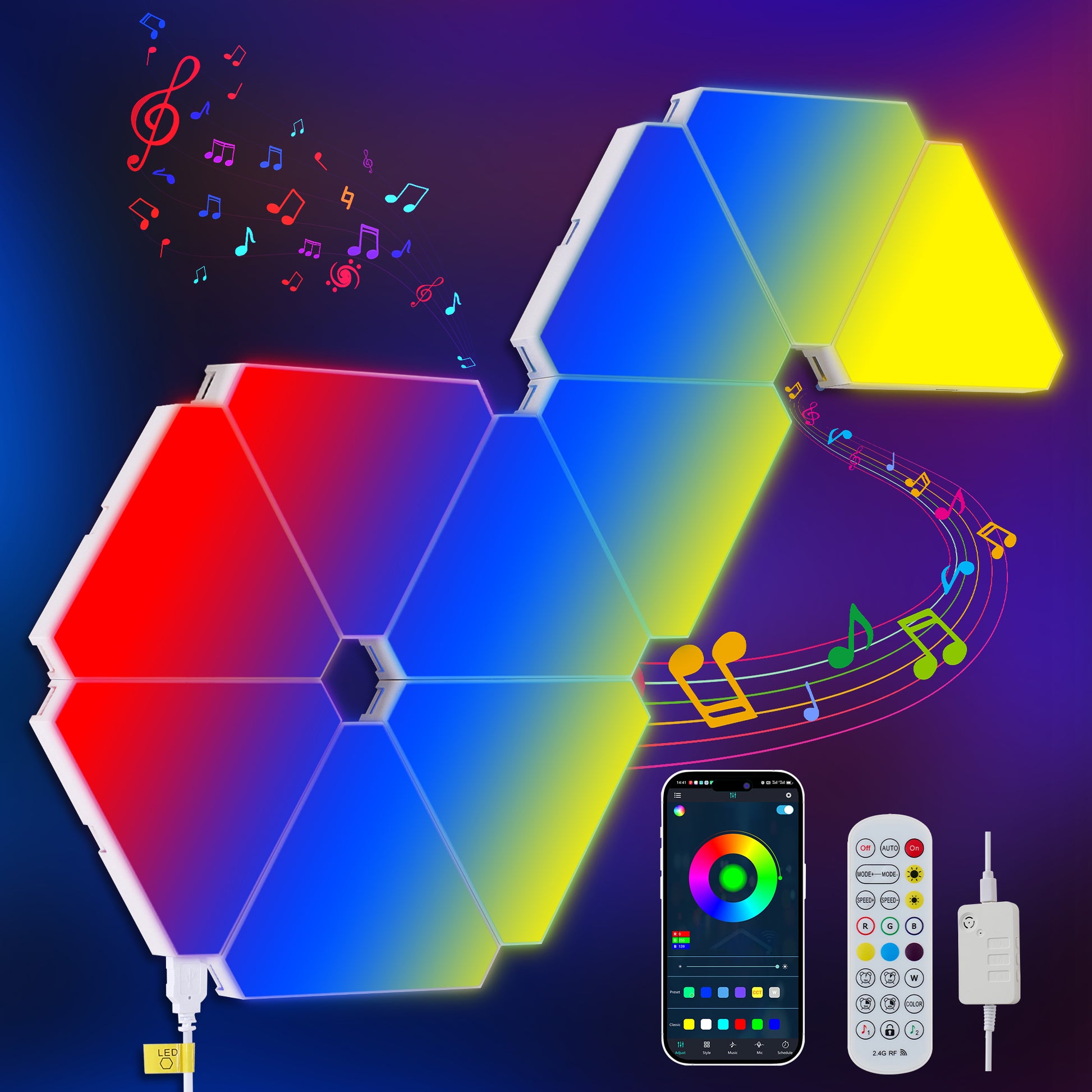 Triangular RGB LED Wall Panels, 10 Pack
