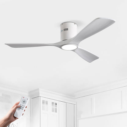 52" Matte White Solid Wood Ceiling Fan with Dimmable LED - view 2