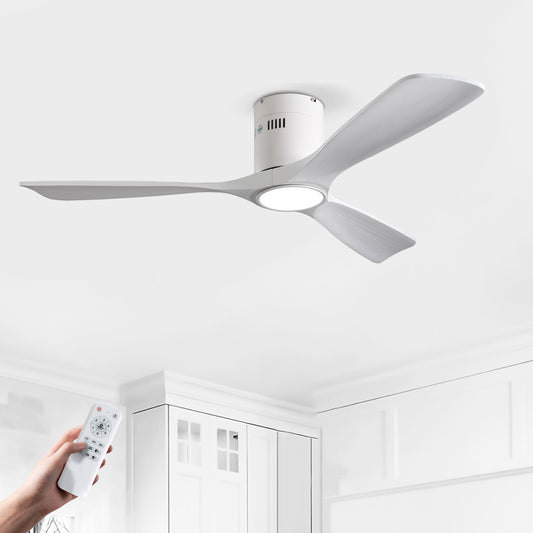 52" Matte White Solid Wood Ceiling Fan with Dimmable LED - view 2