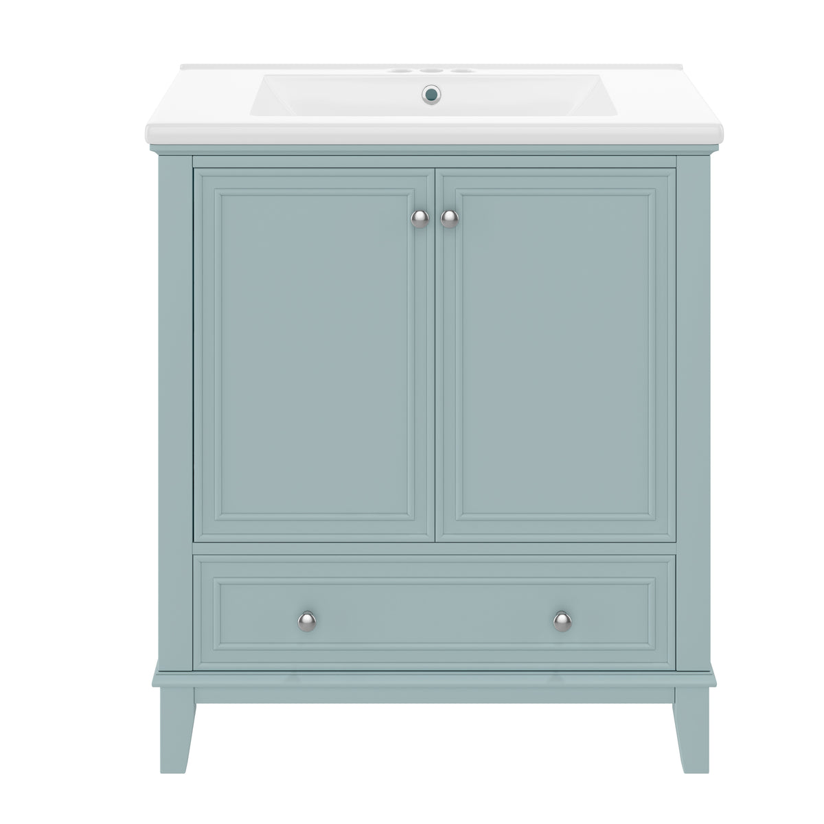 30" Green Bathroom Vanity with Sink, 2 Doors & Bottom Drawer