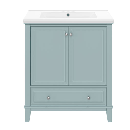 30" Green Bathroom Vanity with Sink, 2 Doors & Bottom Drawer