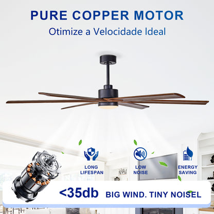 70" Matte Black & Walnut Solid Wood Ceiling Fan - view 14