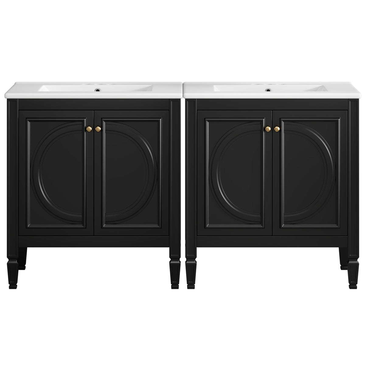 60" Black Double Sink Bathroom Vanity with 4 Doors & 2 Drawers