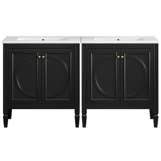 60" Black Double Sink Bathroom Vanity with 4 Doors & 2 Drawers