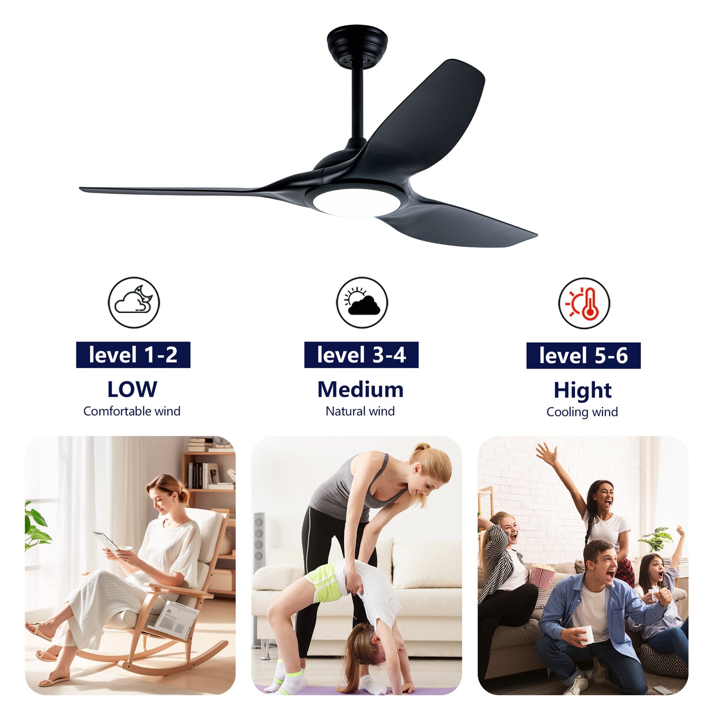 52" Matte Black Ceiling Fan with LED Light - view 11