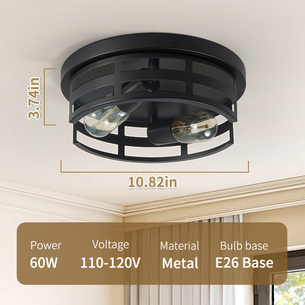 11" 2-Light Black Flush Mount Ceiling Light, Set of 2 - view 6