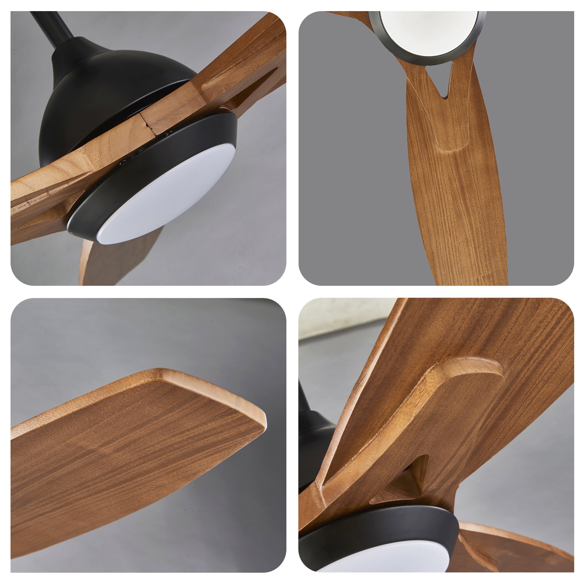 52" Matte Black & Wood Ceiling Fan with Light - view 15