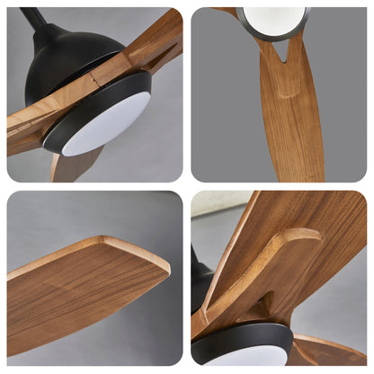 52" Matte Black & Wood Ceiling Fan with Light - view 15