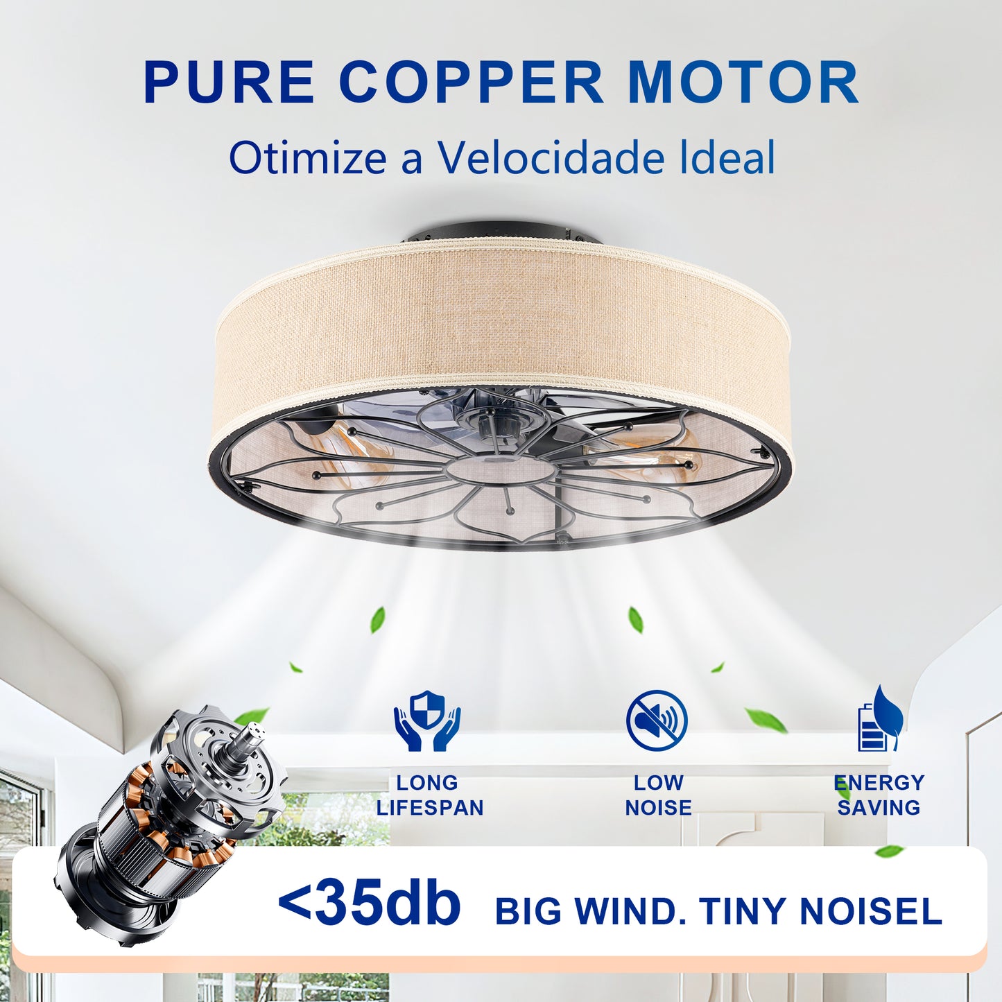 20" Lotus Fabric Farmhouse Bladeless Ceiling Fan with Remote - view 14