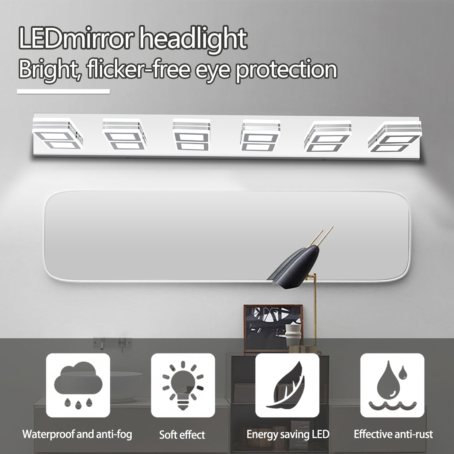 39" 6-Light Chrome LED Vanity Light with Acrylic Shades - view 5