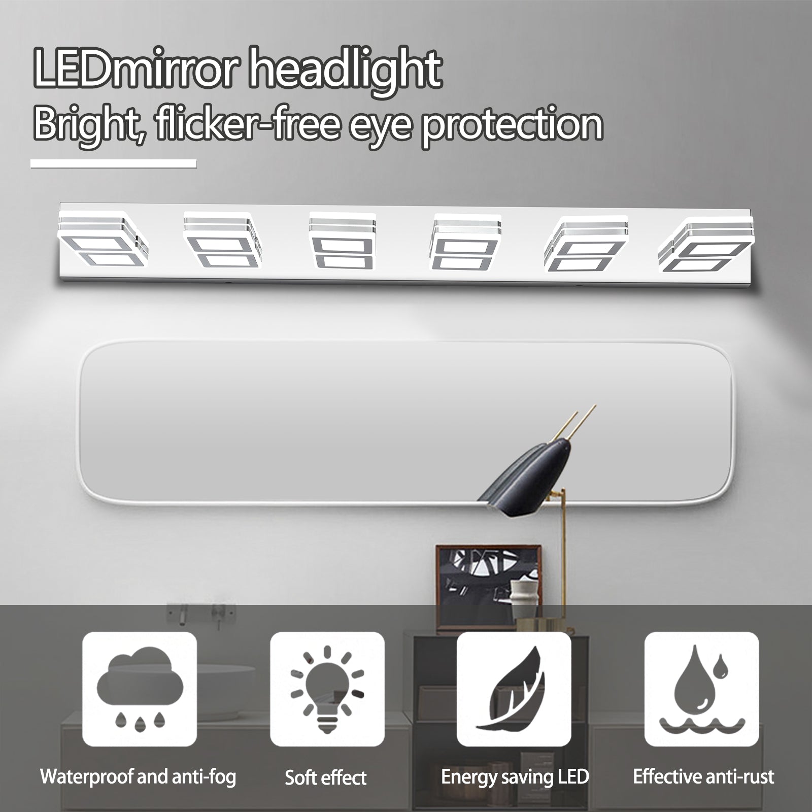 39" 6-Light Chrome LED Vanity Light with Acrylic Shades - view 5