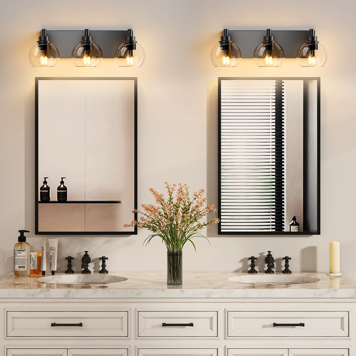 3-Light Matte Black Vanity Light with Clear Glass - view 5