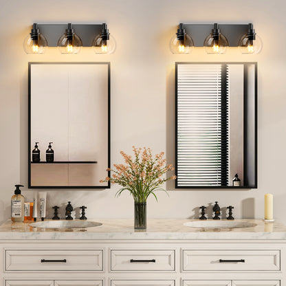 3-Light Matte Black Vanity Light with Clear Glass - view 5