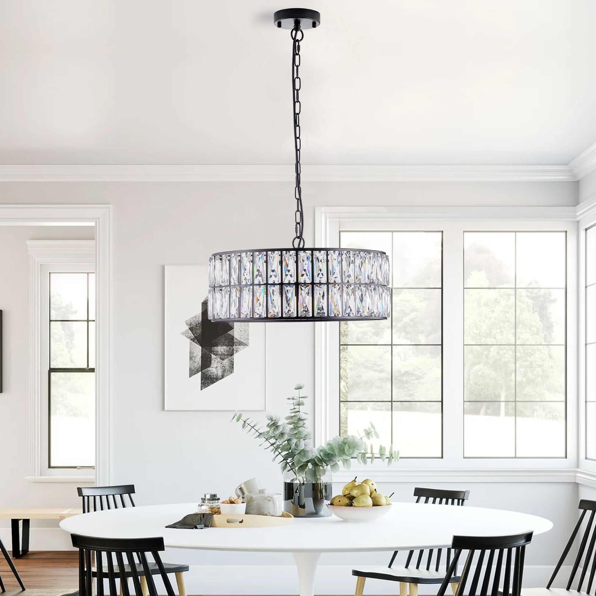 18" 6-Light Black Crystal Drum Chandelier