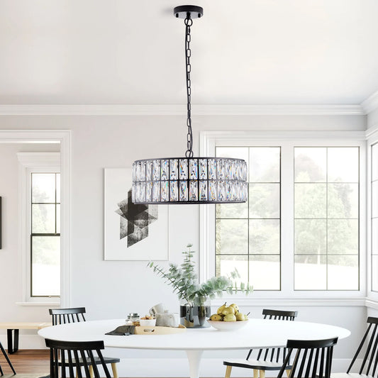 18" 6-Light Black Crystal Drum Chandelier