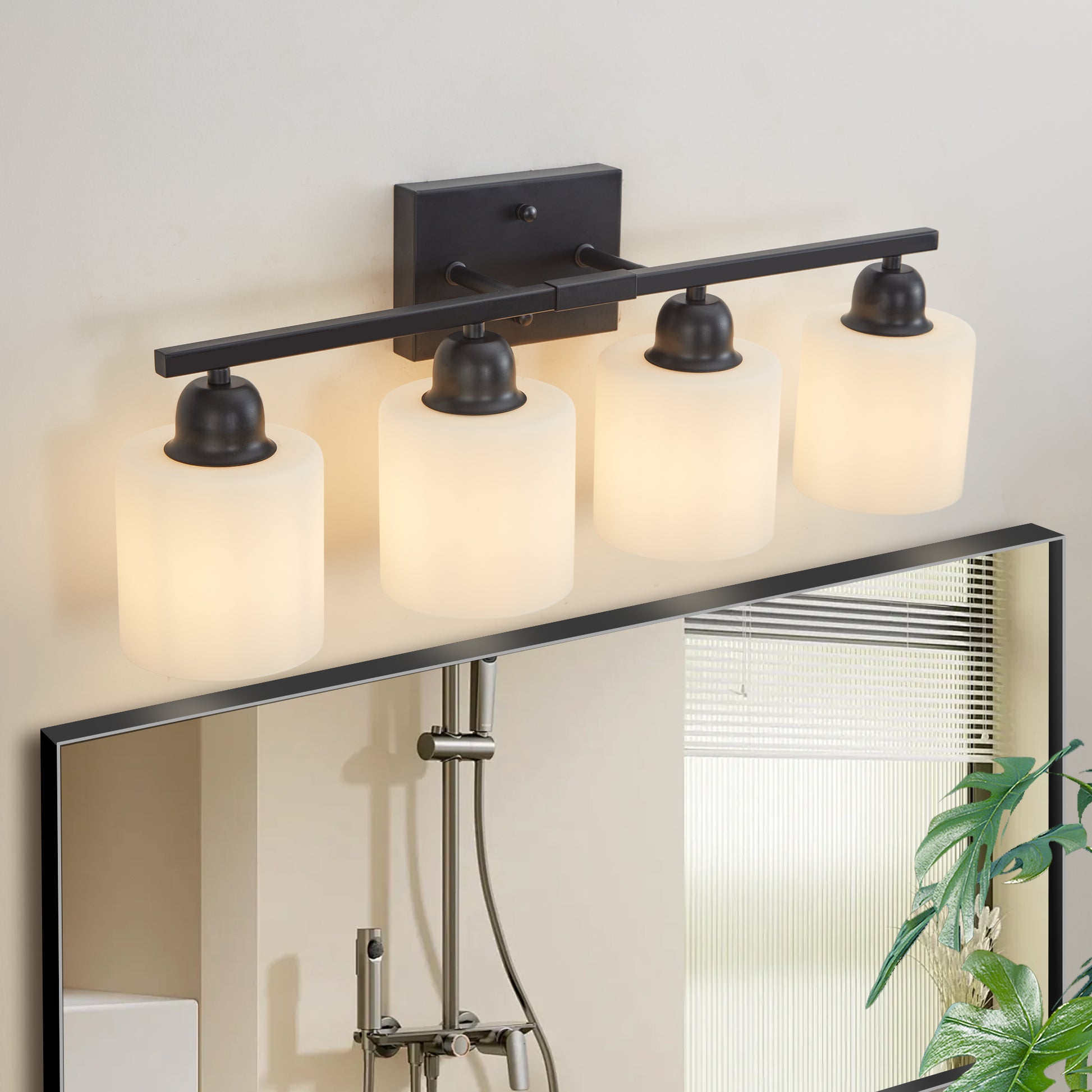 4-Light Black Vanity Wall Light with Frosted Glass - view 2