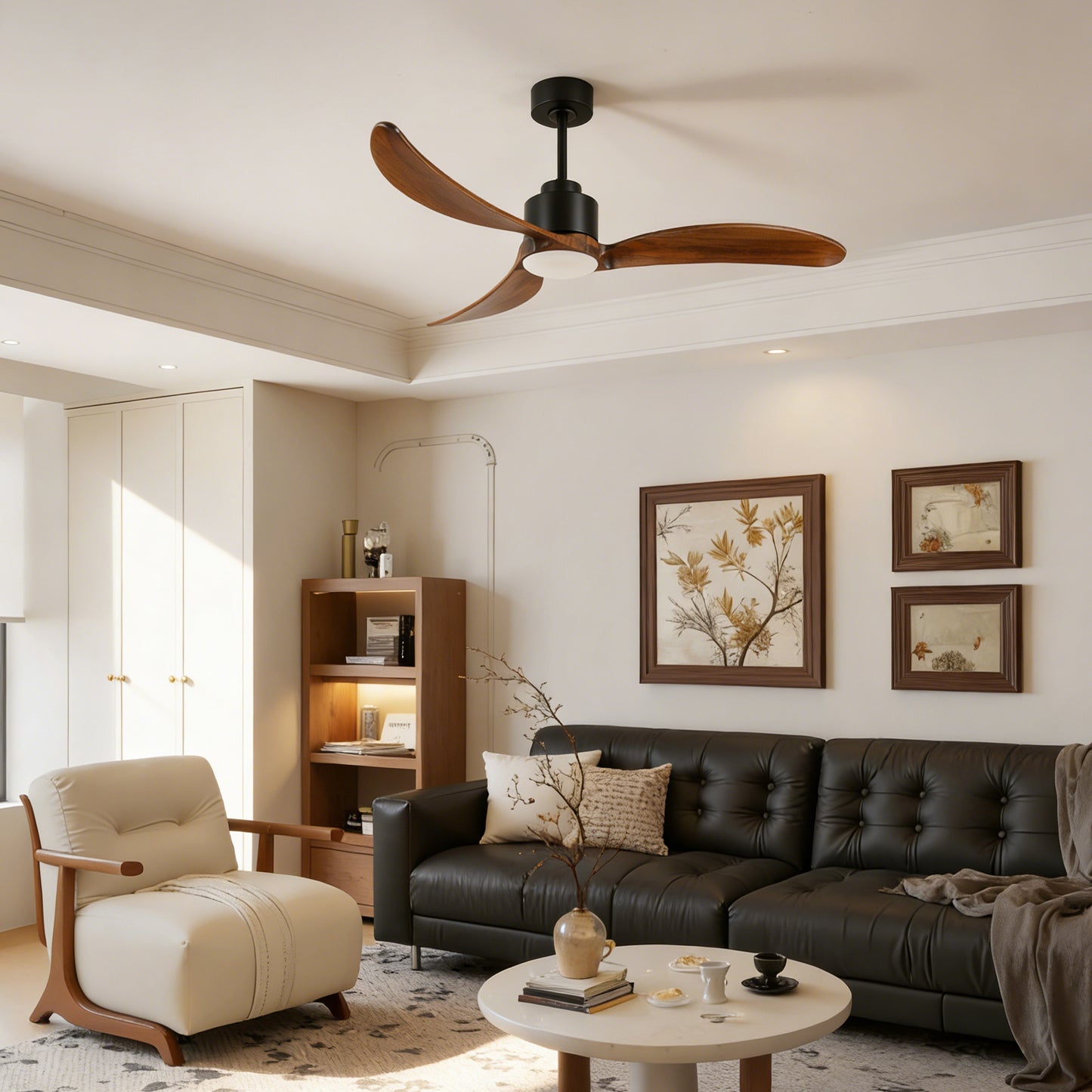 52" Matte Black & Wood Ceiling Fan with Dimmable LED - view 2