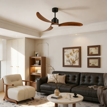 52" Matte Black & Wood Ceiling Fan with Dimmable LED - view 2