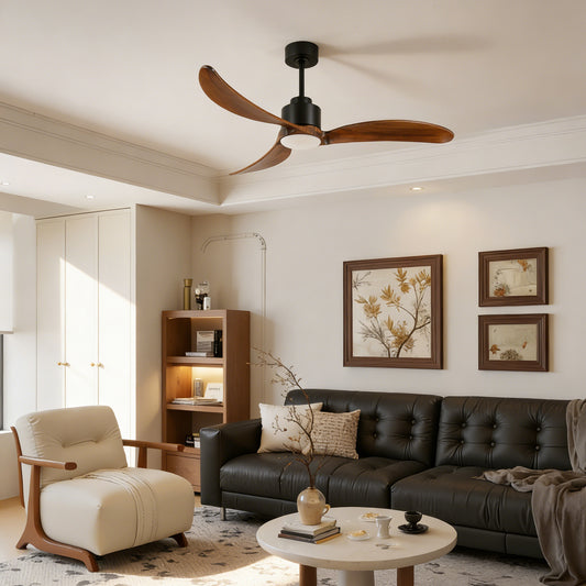52" Matte Black & Wood Ceiling Fan with Dimmable LED - view 2
