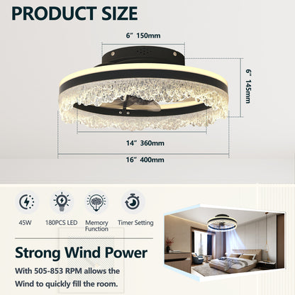 16" Black Crystal Flush Mount Ceiling Fan with LED - view 7