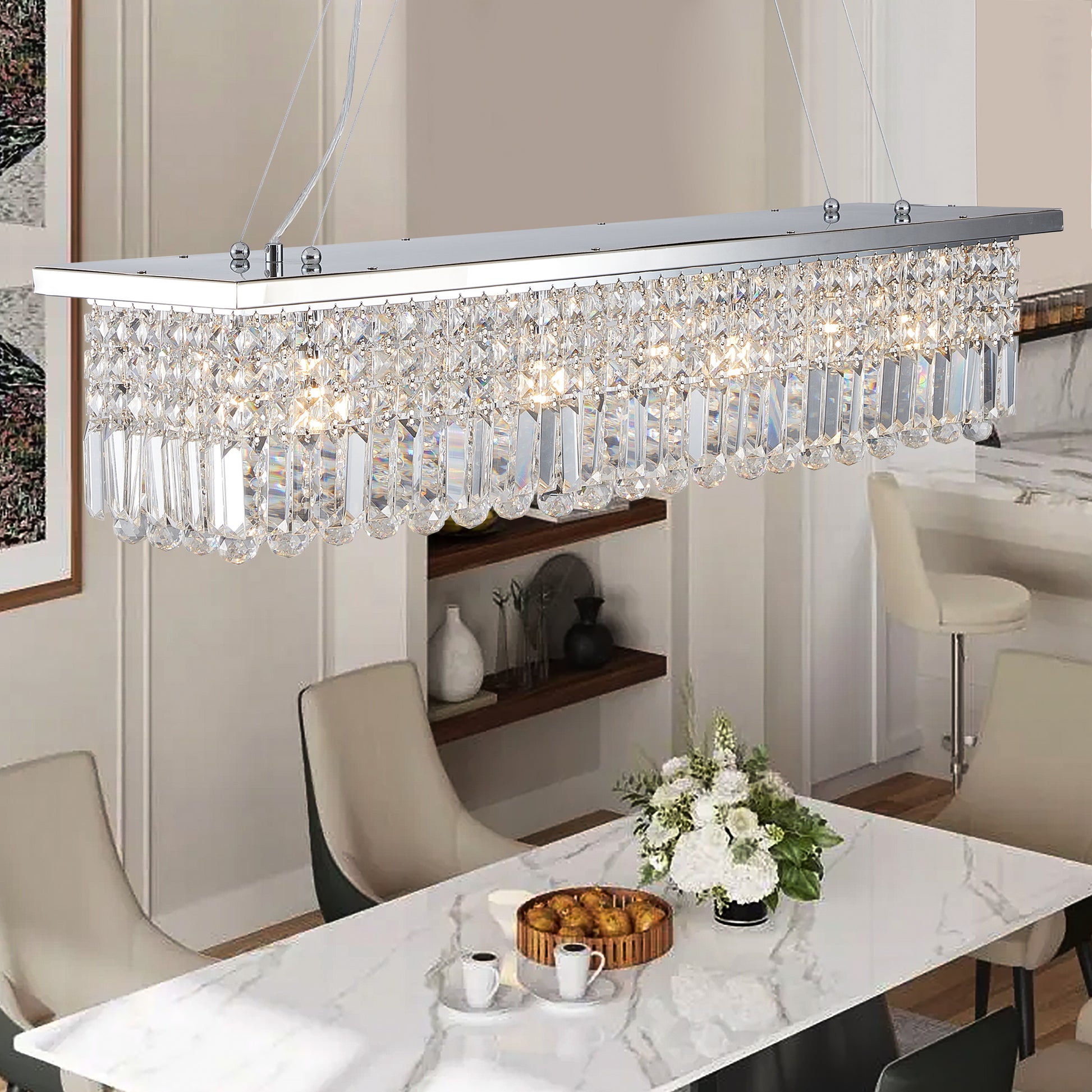 39.4" 8-Light Chrome Raindrop Crystal Chandelier - view 4