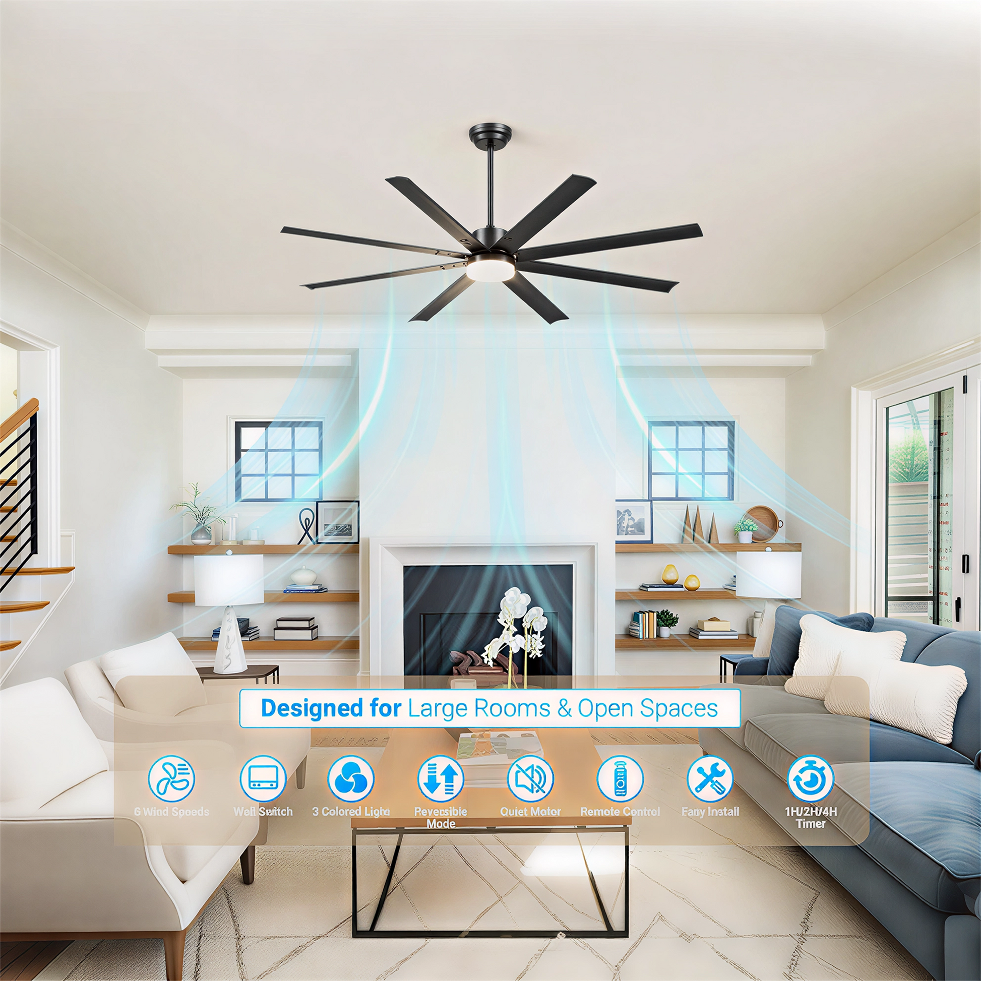 72" Black Industrial Ceiling Fan with Remote - view 7