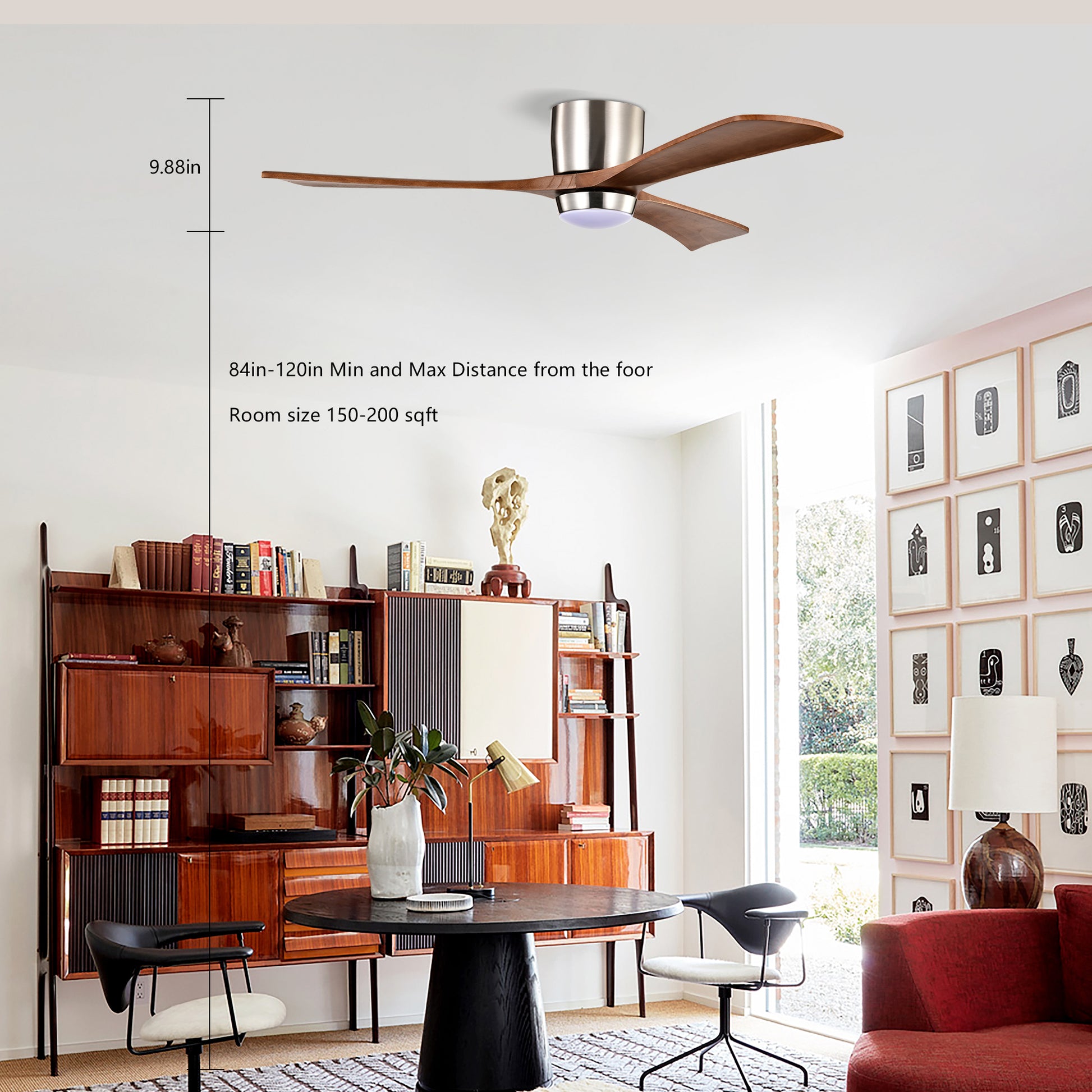 52" Nickel Flush Mount Wood Ceiling Fan with Remote - view 8