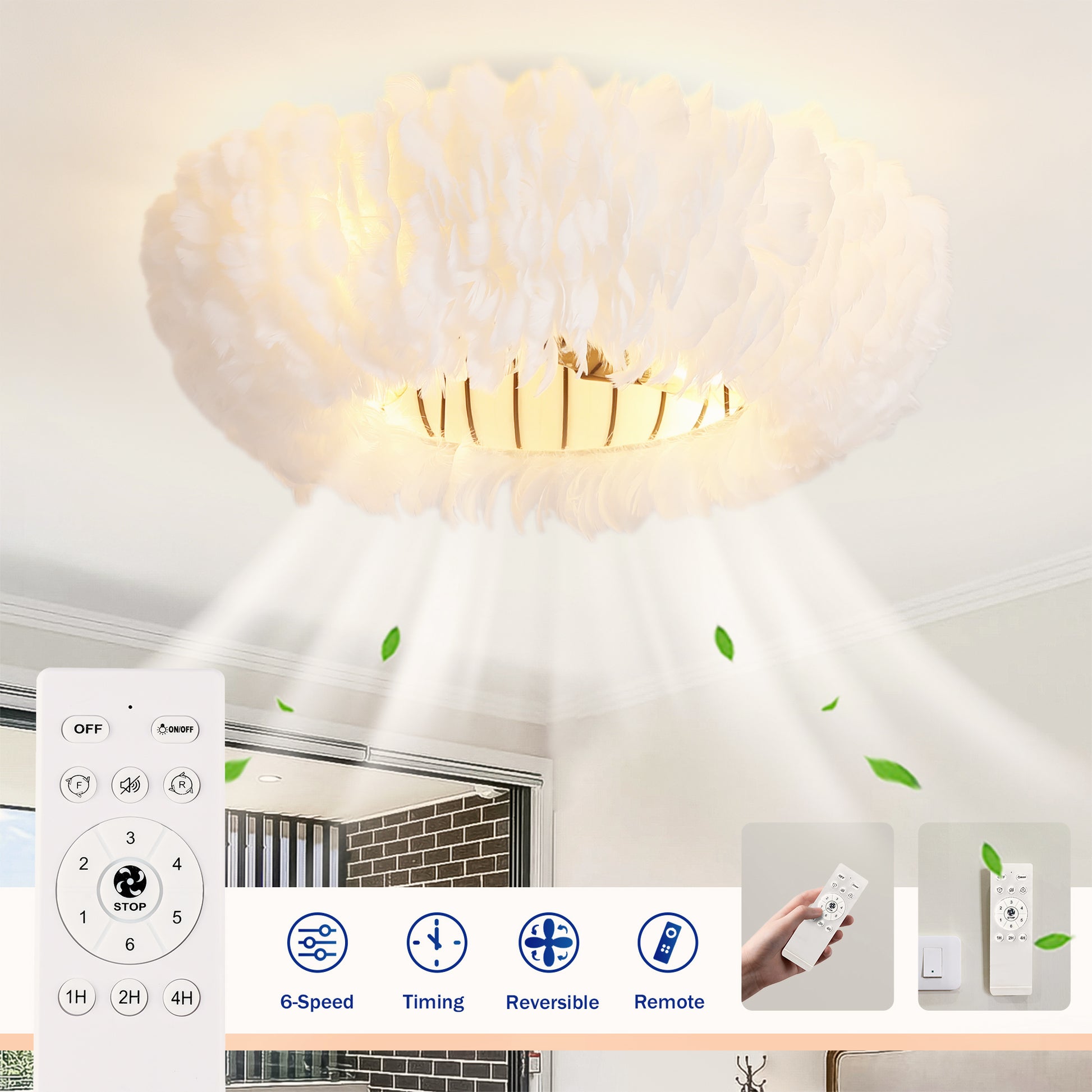 20" White Feather Caged Ceiling Fan with Remote - view 10