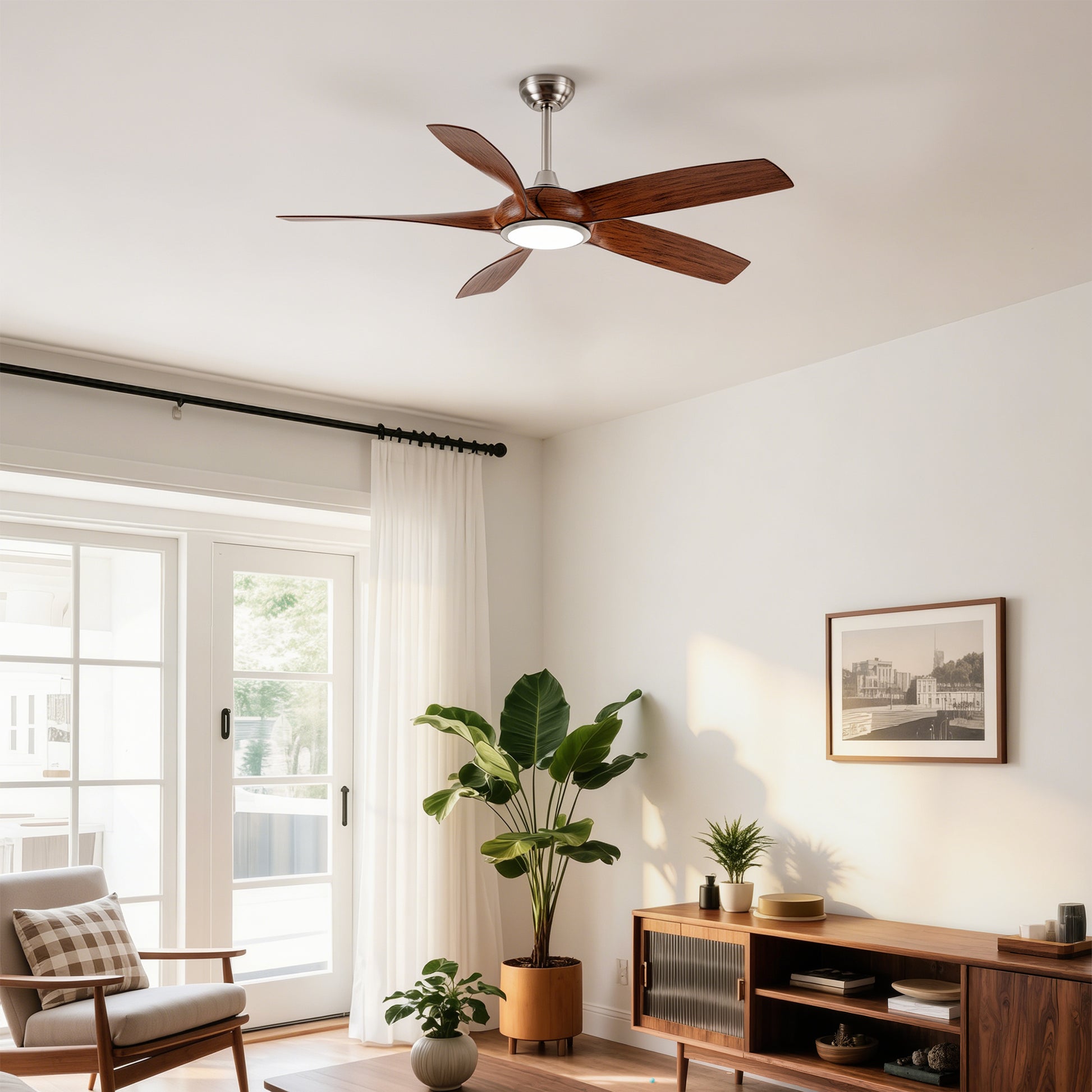 56" Nickel & Wood 5-Blade Ceiling Fan with Remote - view 3