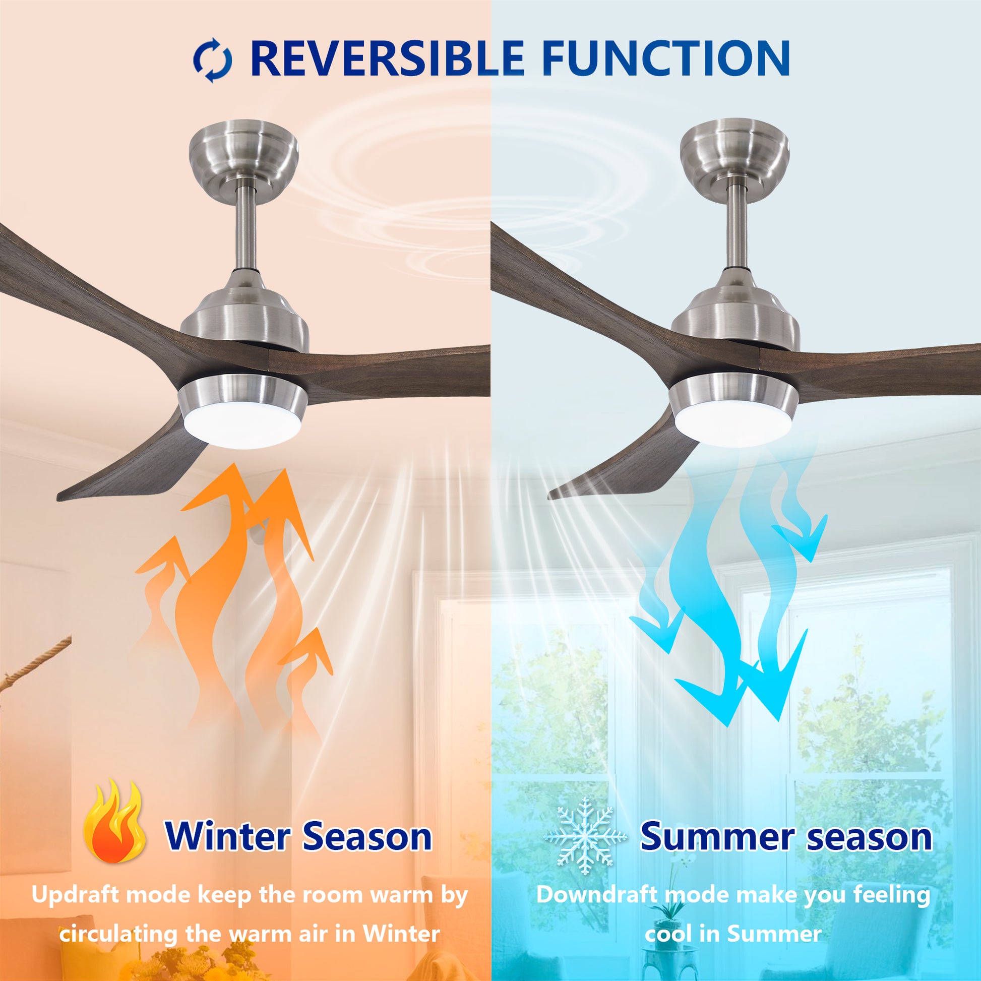 42" Nickel Solid Wood Ceiling Fan with Remote - view 11
