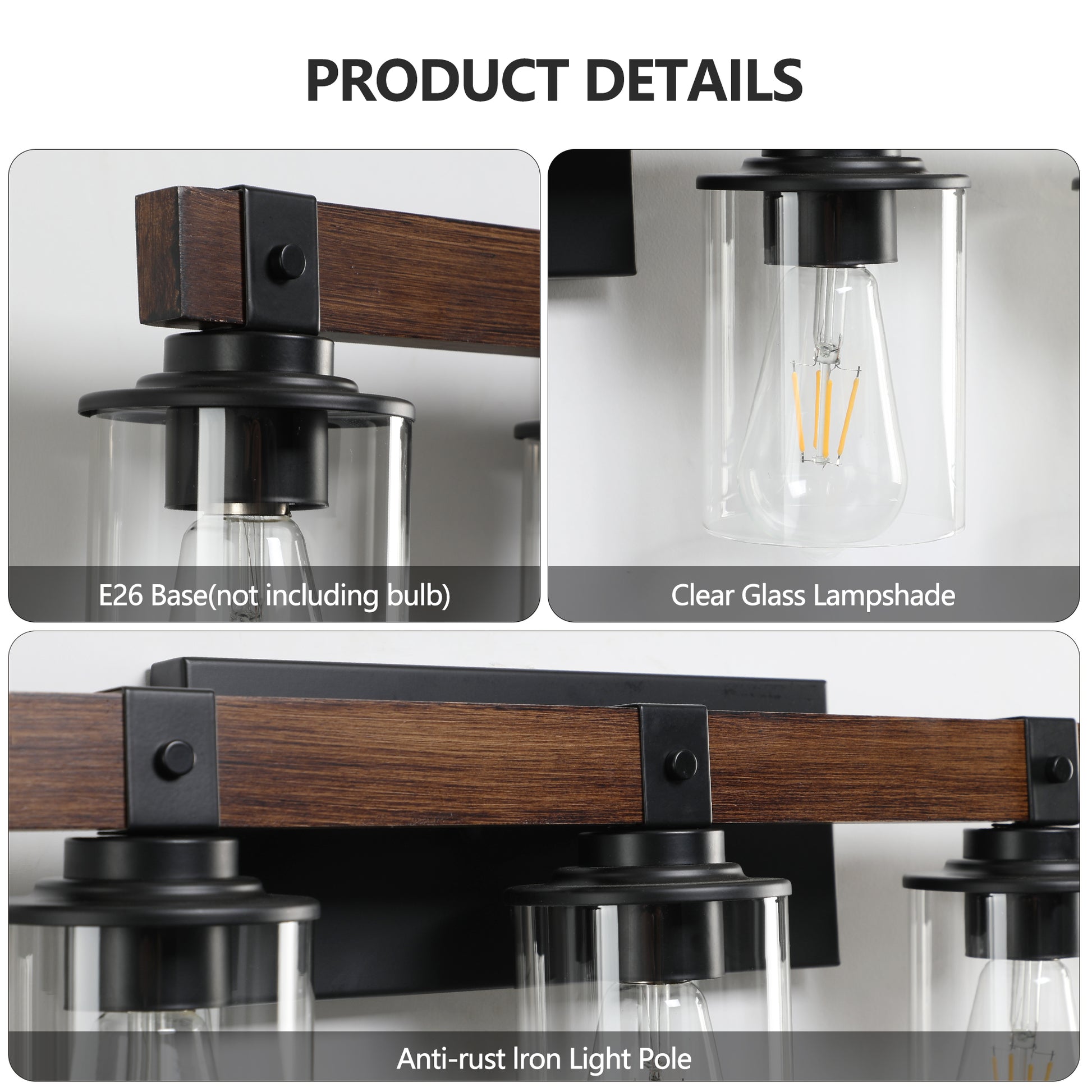 42" 6-Light Farmhouse Vanity Wall Light with Wood Accent - view 8
