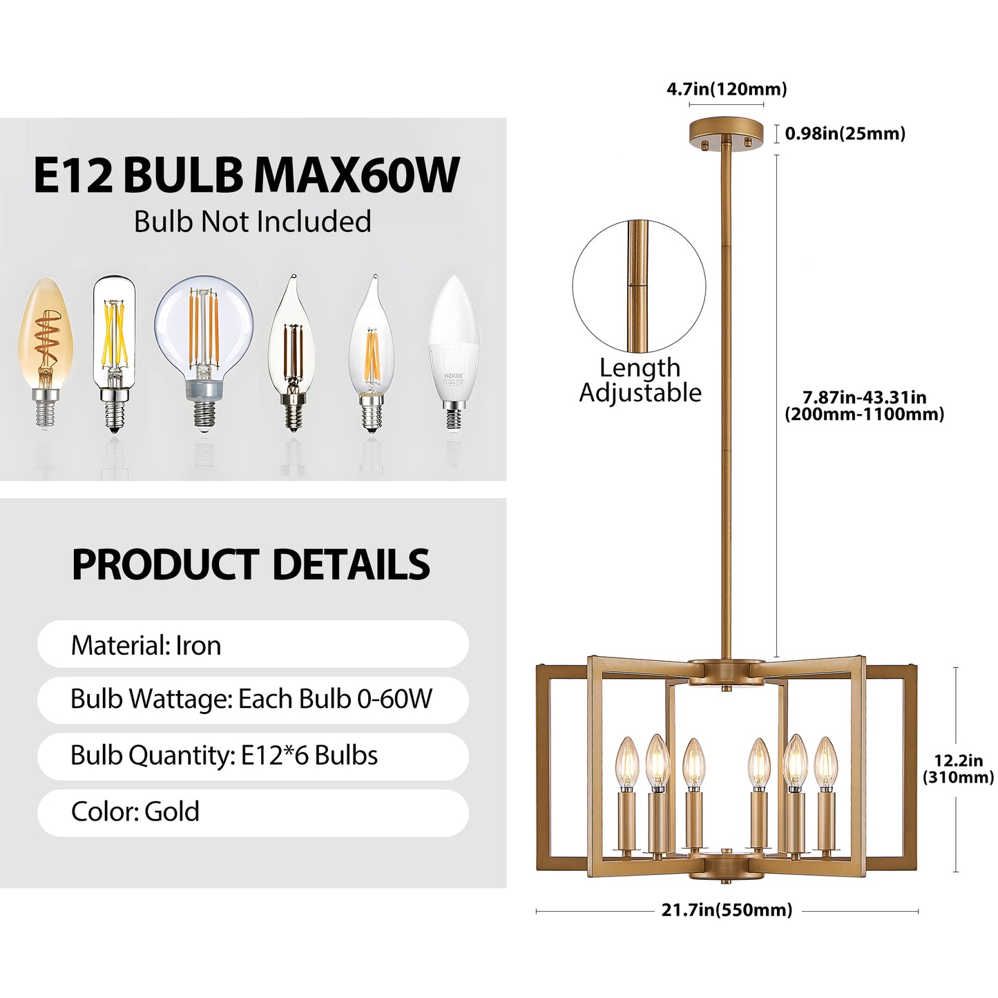22" 6-Light Gold Geometric Chandelier - view 10