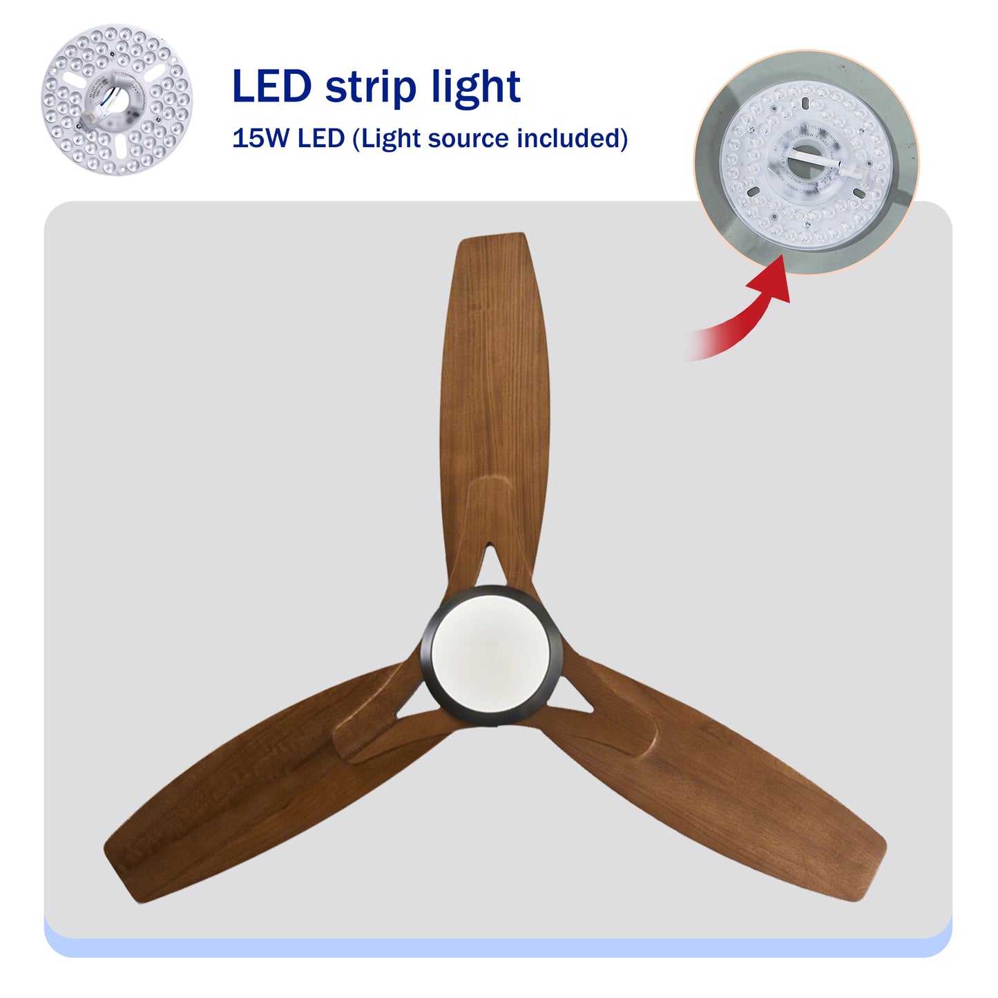 52" Matte Black & Wood Ceiling Fan with Light - view 8