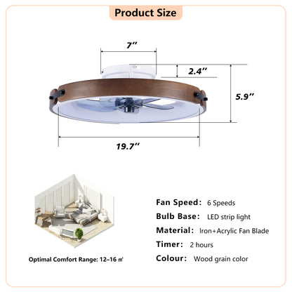 20" Walnut & Black Flush Mount Ceiling Fan with Dimmable LED - view 6
