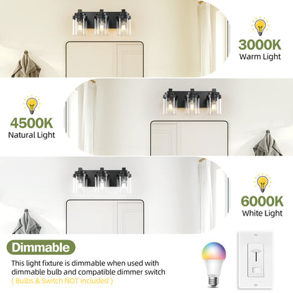 3-Light Matte Black Vanity Light with Clear Glass Shades - view 5