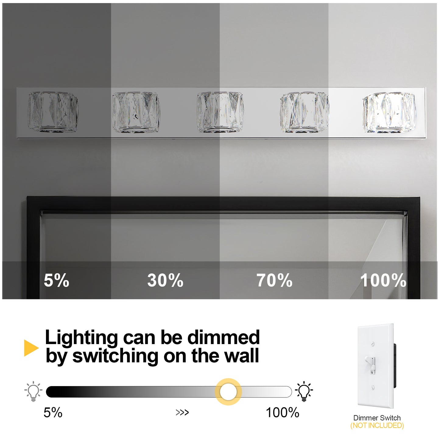 35" 5-Light Chrome Crystal LED Vanity Light - view 10