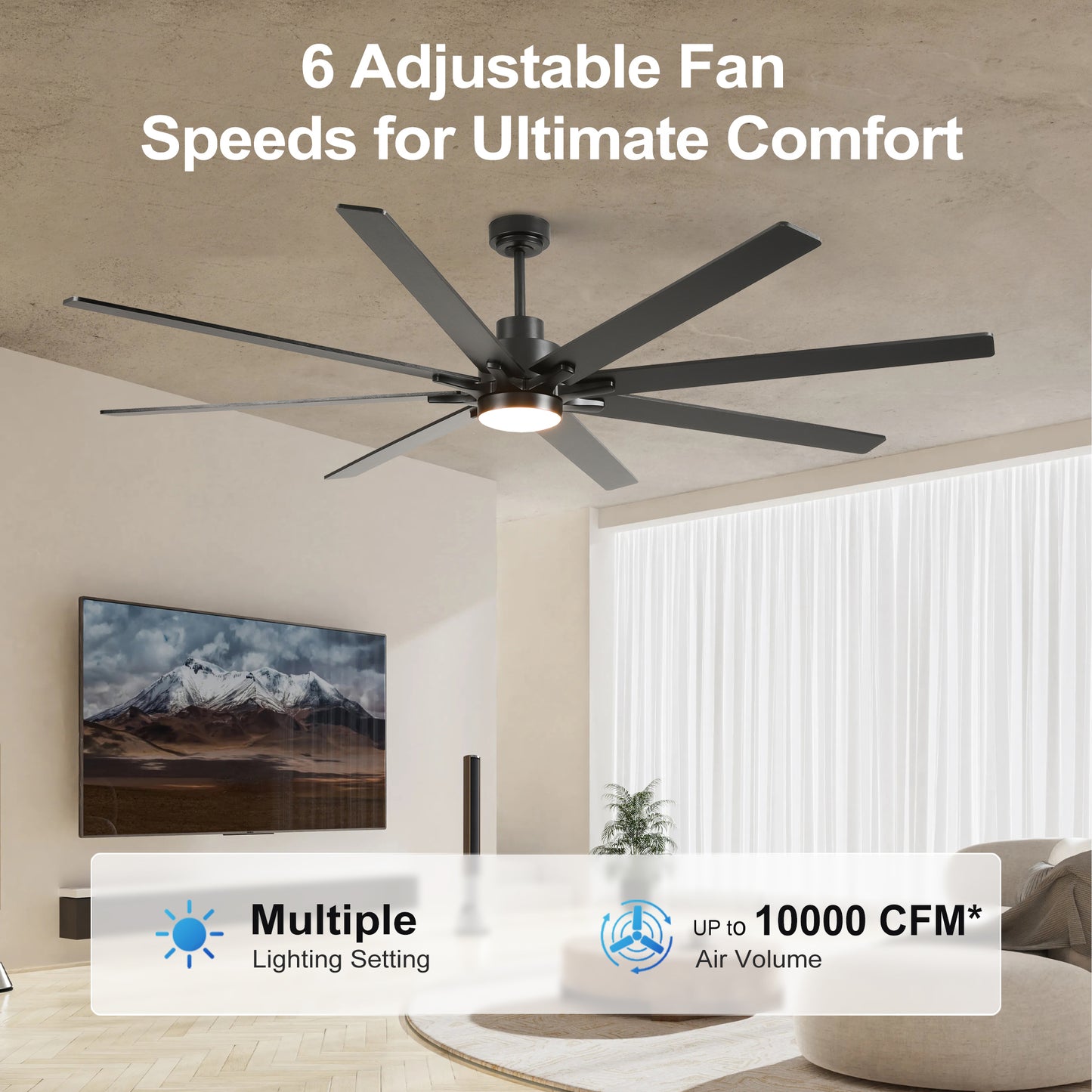 84" Matte Black Plywood Ceiling Fan with Dimmable LED - view 6