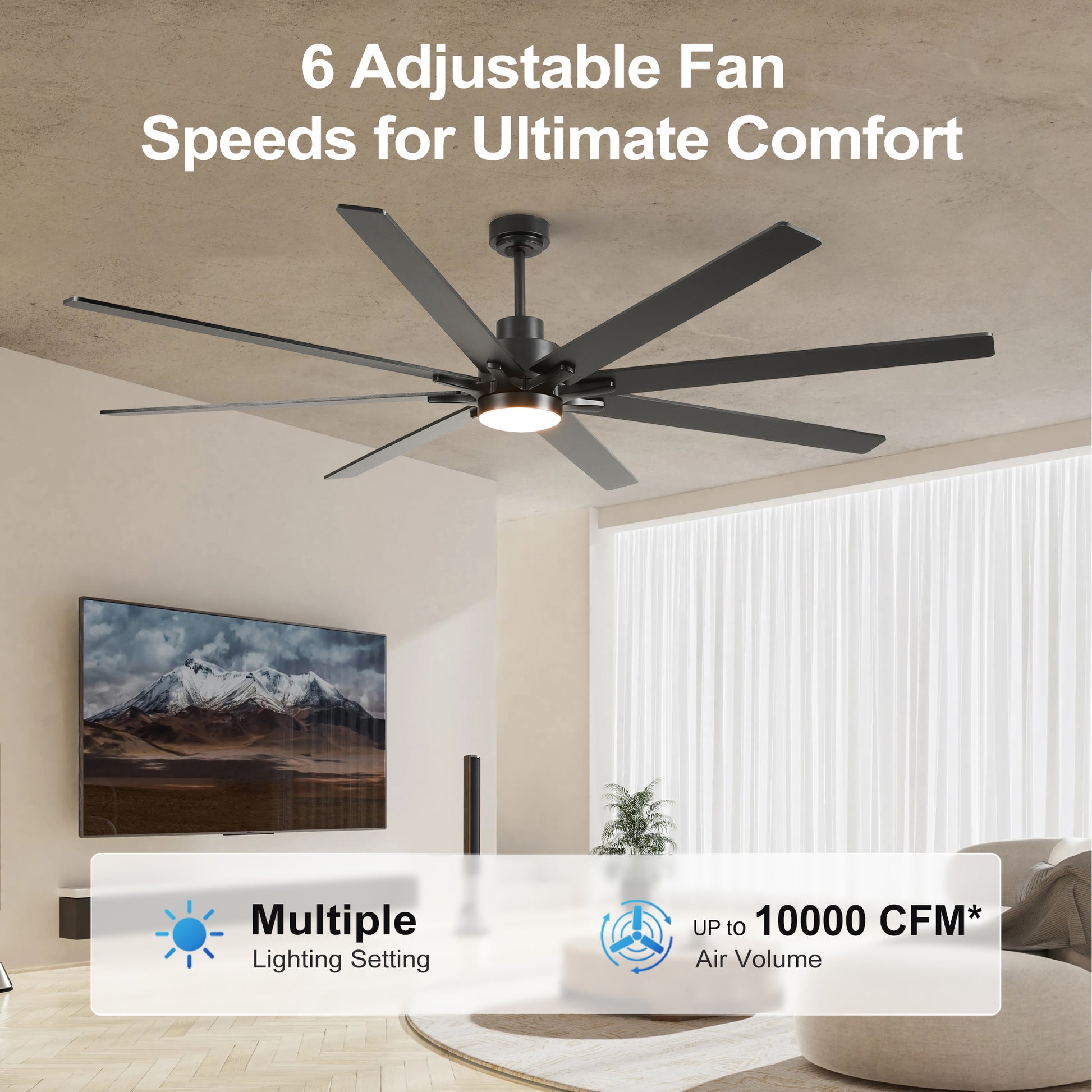 84" Matte Black Plywood Ceiling Fan with Dimmable LED - view 6