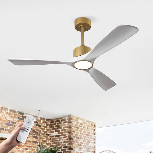 52" Gold and White Solid Wood Ceiling Fan with Dimmable LED - view 2