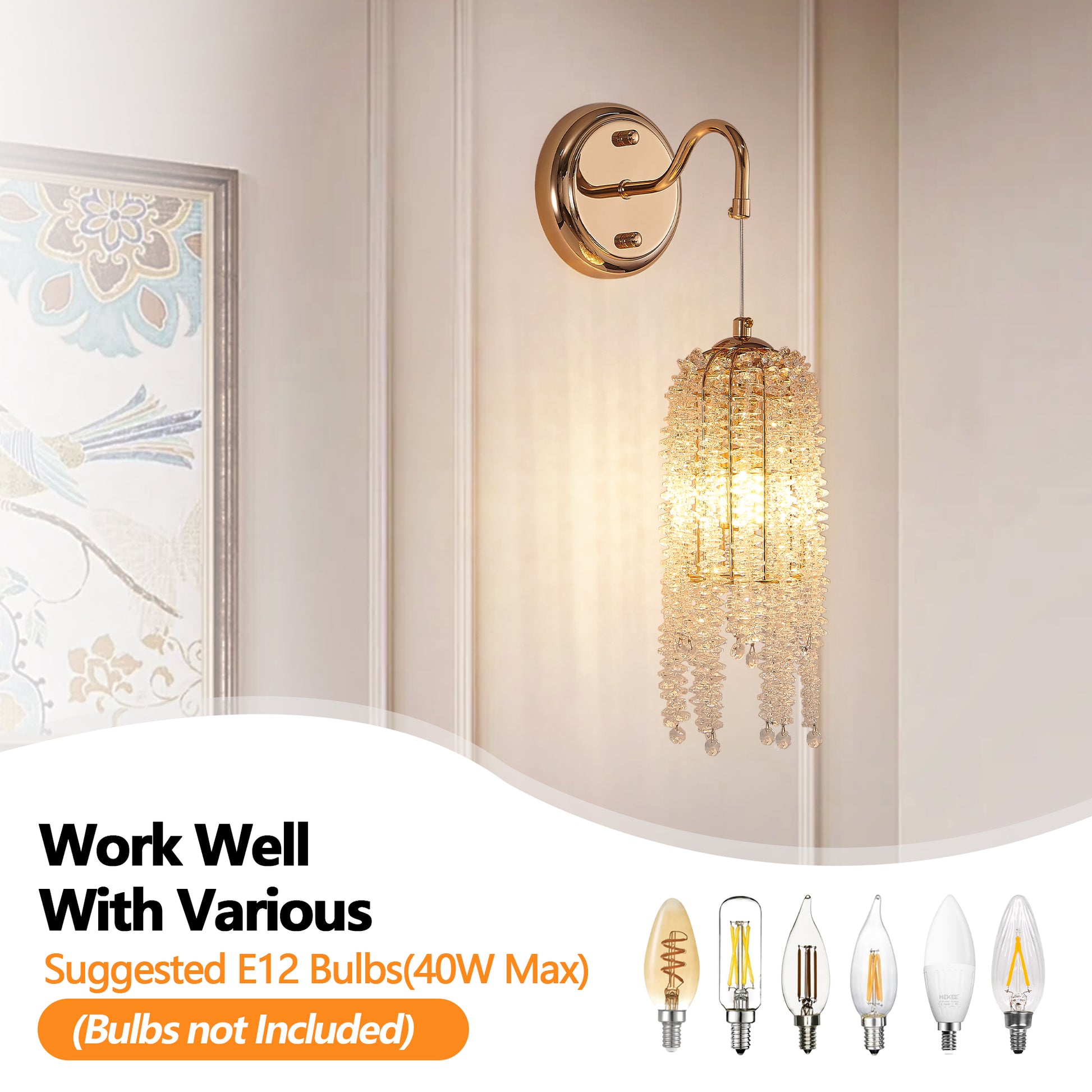 Gold Cascading Crystal Bead Wall Light, Set of 2 - view 6