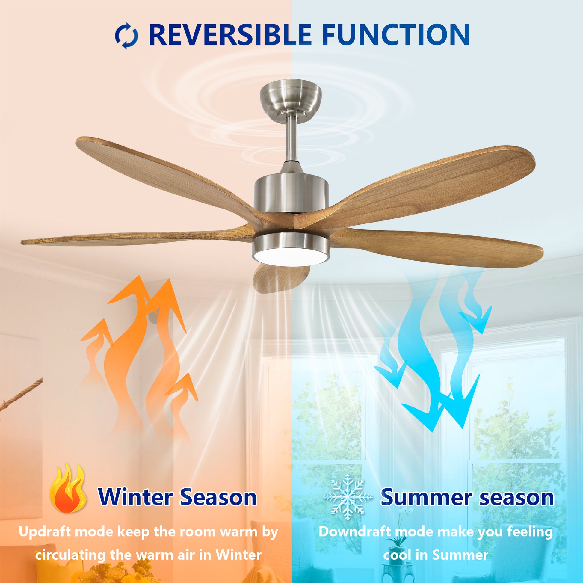 52" Nickel Reversible Ceiling Fan with Light - view 13